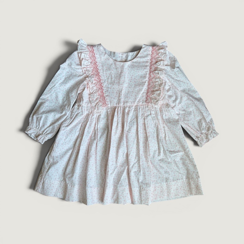 2T Kids Coquette Pink Floral Smocked Ruffle Long Sleeve Dress Shrimp & Grits